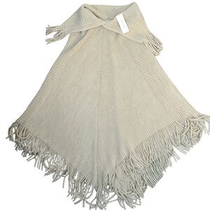 Francesca’s Light Cream Fringe Cowl Neck‎ Shawl Poncho Cape OSFM NEW